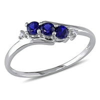 Miabella Ženska karat T.G.W. Stvorio plavi safir i dijamantni naglasak 10kt bijelo zlato Tri kameni prsten
