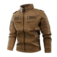 Muška Vintage motociklistička kožna jakna s patentnim zatvaračem s dugim rukavima, biciklistički kaput, Vanjska odjeća otporna na