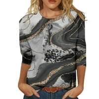 Ženska tiskana bluza modna ležerna majica s okruglim vratom s gumbima Rukav Tri četvrtine bluza za slobodno vrijeme topovi Svečana