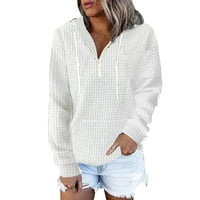 Majica s kapuljačom s patentnim zatvaračem prevelika majica za žene vrhovi Plus veličina puloveri s vezicama jakne s džepom bijela