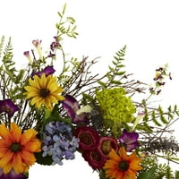 Gotovo prirodni proljetni vrtni vijenac od umjetnog cvijeća od 24 inča s podlogom od grančica, Višebojni