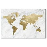 Karte avenije i zastave Runway Avenue Wall Art Canvas Otisci 'Mapamundi Marble' Svjetske karte - zlato, bijelo