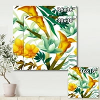 DesignArt 'žuti cvjetovi i tropsko lišće iii' Moderni platno zidne umjetničke tiska