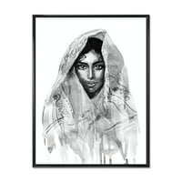 DesignArt 'Crno -bijeli portret mlade Indijanke I' Moderno uokvirena platna zidna umjetnička print