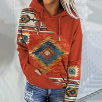 za žene s kapuljačom plus size rasprodaja ženski casual folk print pulover po mjeri bluza s dugim rukavima s džepom s kapuljačom