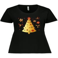 Svijetlo crveno i zlatno božićno drvce s cvijećem, Ženska majica Plus veličine
