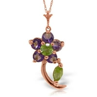 Ogrlica s privjeskom za cvijet od prirodnog ljubičastog ametista i peridota od 14 do 24 ružičasto zlato