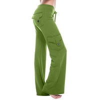 Ženske joga hlače s džepovima, Plus Size gamaše za vježbanje, široke hlače za teretanu s elastičnim strukom i gumbima