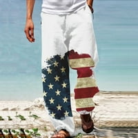 Ravne modne Ležerne hlače s printom na Dan neovisnosti SAD-a, plave, AA