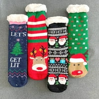 Elastične široke kompresijske čarape za tele ženske božićne ženske tiskane pamučne čarape debele podne čarape tepih čarape crvene