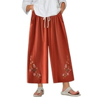 Ženske casual hlače od pamuka i lana Plus size, široke ošišane hlače, široke hlače u crvenoj boji