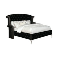 Bračni krevet s čupavim presvlakama Dianna u Crnoj i metalik boji-Boja:Crna, završna obrada: crna, stil: moderno