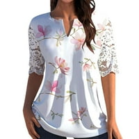 Ženska majica kratkih rukava s izrezom u obliku slova u, Čipka, Ženska jednostavna odjeća s cvjetnim printom, odjeća za slobodno