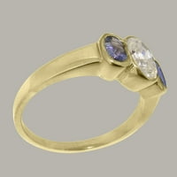 Ženski jubilarni prsten od 14k žutog zlata britanske proizvodnje s kubičnim cirkonijem i prirodnim tanzanitom - opcije veličine-veličina