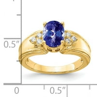 Prsten od tanzanita i dijamanta ovalnog oblika u 8K žutom zlatu i netaknutom dijamantnom zlatu