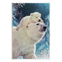 Stupell Industries Polar Bear & Cub Zimska scena praznična slika Neprimijenjena umjetnička print zidna umjetnost