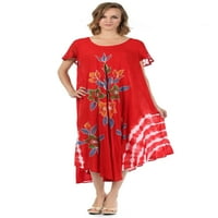 Sakkas vezena rajonska haljina s oslikanim cvjetnim printom kratkih rukava-Crvena - Jedna veličina
