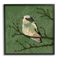 Stupell Industries ptica smještena na granu drveća divljina portreta životinje grafička umjetnost crni uokvireni umjetnički tisak
