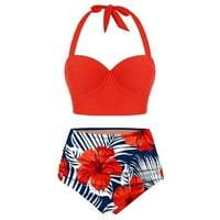 Ženski kupaći kostim s cvjetnim printom, crop topovi visokog struka + kratke hlače, Dva kupaća kostima, tankini s naramenicama, Bikini