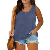 Ženske ljetne majice Plus Size, ležerna jednobojna Majica Bez rukava s okruglim vratom, majice s bluzom u tamnoplavoj boji
