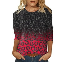 Ženska modna majica s okruglim vratom s rukavima od tri četvrtine, ležerna majica s printom, slojevita majica dugih rukava za žene