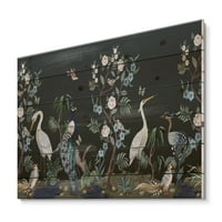 DesignArt 'chinoiserie s peonijima i pticama iv' tradicionalni tisak na prirodnom borovom drvetu