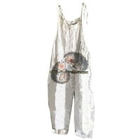 Kombinezoni za žene, ženski modni ljetni Slatki labavi casual kombinezon s retro printom s naramenicama, sivi;
