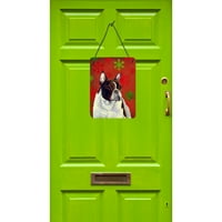 99337 francuski buldog crvene i zelene snježne pahulje svečani božićni otisci obješeni na zid ili vrata