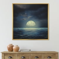 Dizajnerska umjetnost Supermjesec nad plavim morem s nautičkom i obalnom tematikom, uokvireni zidni otisak na platnu
