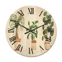 DesignArt 'Trio kućnih biljaka ficus konjski rep i dlan' tradicionalni zidni sat drveta