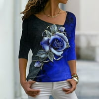 Ženske majice s printom ruža dugih rukava Ležerne Vintage boho etničke majice s okruglim vratom s geometrijskom boemskom košuljom