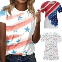 Ljetni vrhovi za žene, odjeveni Casual vrhovi, bluze kratkih rukava s printom američke zastave, majice s okruglim vratom, crne boje