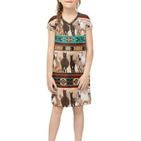 Dječja haljina za djevojčice s geometrijskim konjima iz astečkog plemena, veličina od 13 godina, izdržljive djevojačke haljine, rastezljiva