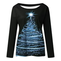 ; / Ženski pulover s okruglim vratom s dugim rukavima s printom božićnog drvca, Ženske majice, bluza