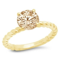 2,0-karatni smeđi 18-karatni okrugli zlatni morganit ugraviran za godišnjicu zaruka, vjenčani prsten za pasijans veličine 10