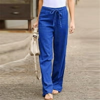 Rasprodaja proizvoda u ponudi Ženske hlače Plus Size modne ženske jednobojne lanene trake ravne Ležerne duge hlače hlače