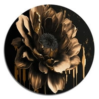 Umjetnički dizajn Crna i zlatna dalija tradicionalna metalna okrugla zidna umjetnost-disk