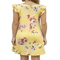Ženska ljetna ležerna haljina A kroja bez rukava s volanima i cvjetnim printom, s okruglim vratom i džepovima
