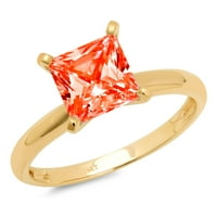 3-karatni Crveni simulirani dijamant izrezan princezom od žutog zlata 14k ugraviran za godišnjicu zaruka, vjenčani prsten pasijans,