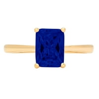 2-karatni smaragdni rez s imitacijom plavog safira od žutog zlata 14k, vjenčani prsten za godišnjicu, veličina 7,25