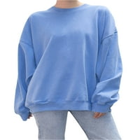 Ženske jednobojne majice-puloveri, majica s okruglim vratom s dugim rukavima i spuštenim ramenima
