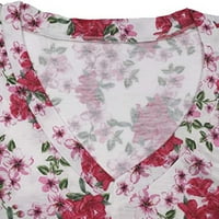 Ženske košulje, Modni Ženski ležerni puloveri s cvjetnim izrezom u obliku slova U, majice kratkih rukava, vrhovi u ružičastoj boji