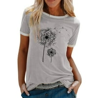 Ženska jednobojna široka majica s okruglim vratom s printom kratkih rukava