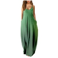 Ženska sunčana Haljina Bez rukava do gležnja, moderna ljetna haljina S printom na naramenice u zelenoj boji