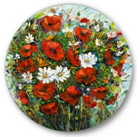 DesignArt 'Buket bijelih i crvenih cvjetova tradicionalne metalne zidne umjetnosti - disk od 11