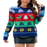 Ženski Božićni pleteni džemperi s okruglim vratom, puloveri s dugim rukavima, ležerni topovi, men-men