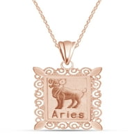 Ogrlica s filigranskim privjeskom horoskopskog znaka Ovan s pravokutnim okvirom od ružičastog zlata od 14 karata preko srebra