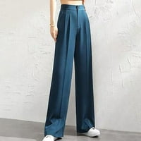 Ženske hlače modni ženski trendovi Ležerne široke hlače Pune dužine jednobojne hlače visokog struka duge ravne široke hlače tamnoplave