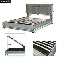 Tapecirani bračni krevet na platformi, s ladicom za odlaganje i LED svjetlom za dnevnu sobu, siva