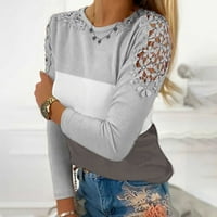 Ženske plus size Rasprodaje ženske Ležerne bluze u boji s okruglim vratom čipkasti puloveri dugih rukava bluza za mršavljenje majice